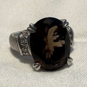 Judith Ripka Sterling Silver Smoky Quartz CZ Cocktail Ring